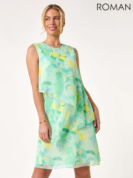 Roman Green Petite Lemon Print Layered A-Line Dress (F89119) | € 94