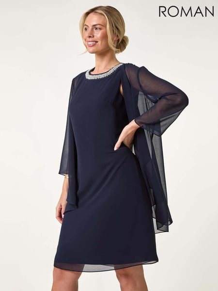 Roman Blue Petite 2 in 1 Neck Trim Shift Dress (F89120) | € 109