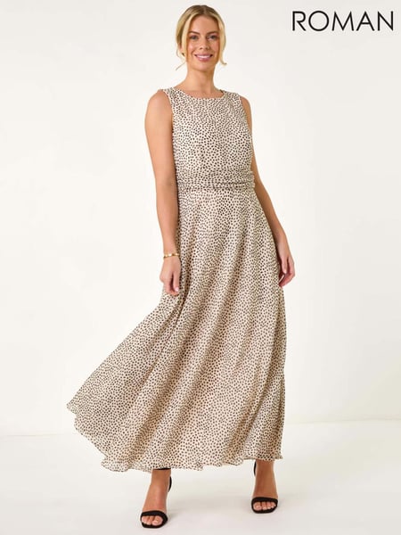 Roman Cream/Black Petite Spot Print Ruched Waist Midi Dress (F89137) | € 101