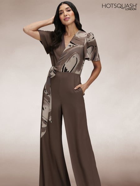 Hot Squash Brown Overwrap Print Jumpsuit (F89461) | € 248