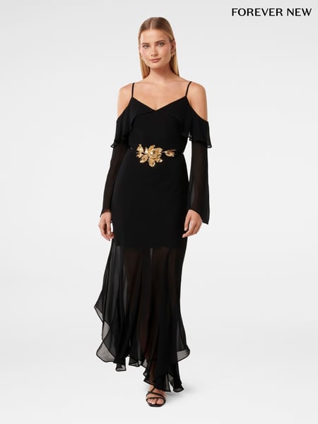 Forever New Black Astrid Boho Ruffle Maxi Dress (F89632) | € 218