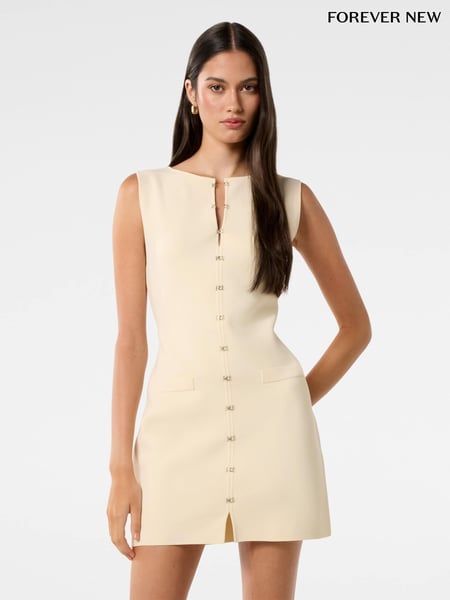 Forever New Cream Mimi Hook and Eye Detail Mini Dress (F89647) | € 133