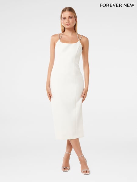 Forever New White Tanaya Diamante Midi Dress (F89652) | € 172