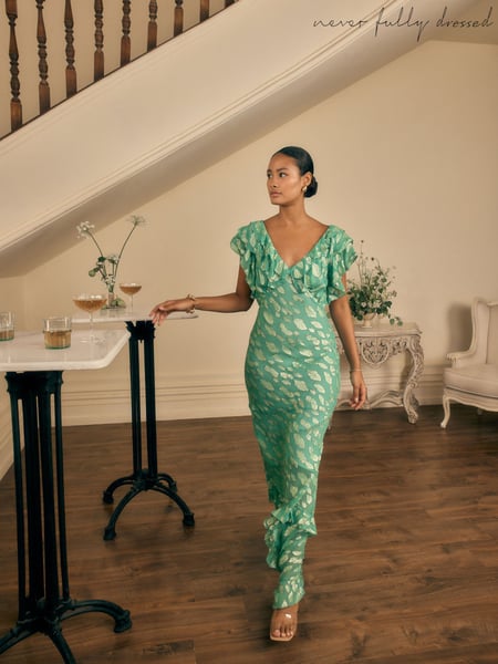 Never Fully Dressed Green Jacquard Ottie Dress (F90415) | € 264