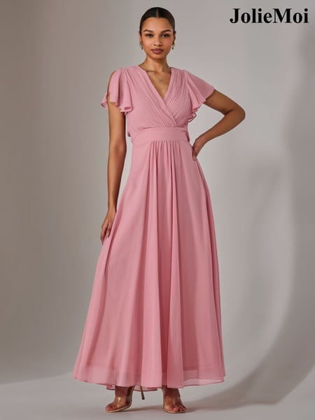 Jolie Moi Pink Chiffon Pleated Maxi Dress (F91402) | € 122