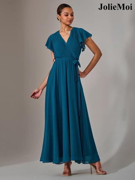 Jolie Moi Blue Chiffon Flutter Sleeve Maxi Dress (F91403) | € 122