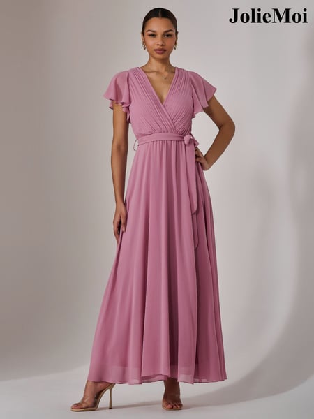 Jolie Moi Pink Chiffon Flutter Sleeve Maxi Dress (F91408) | € 122