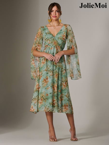 Jolie Moi Green Chiffon Split Sleeve Midaxi Dress (F91410) | € 112