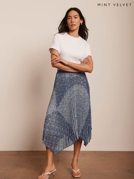 Mint Velvet Blue Geometric Print Midi Skirt (F91415) | € 154