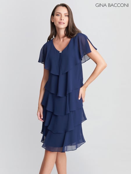 Gina Bacconi Blue Bella Georgette Tiered Dress (F91623) | € 343