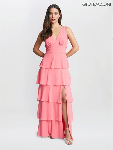 Gina Bacconi Pink Lucielle Sleevless Tiered Maxi Dress (F91627) | € 406