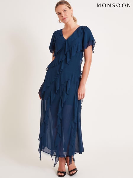 Monsoon Blue Renata Ruffle Maxi Dress (F91728) | € 195