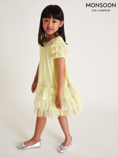 Monsoon Yellow Alexandria Sequin Ruffle Tulle Swing Dress (F91842) | € 59 - € 66
