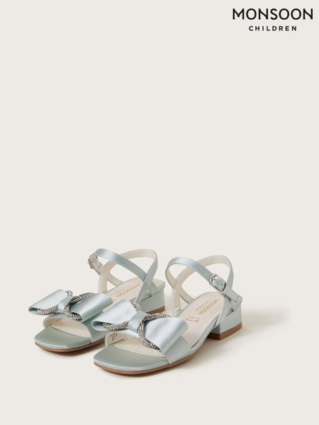 Monsoon Green Diamante Bow Satin Sandals (F91871) | € 39 - € 45