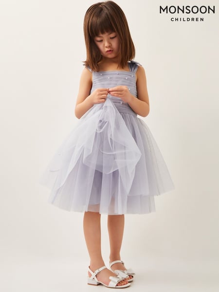 Monsoon Blue Olivia Pearl Ruched Tulle Dress (F91912) | € 66 - € 72