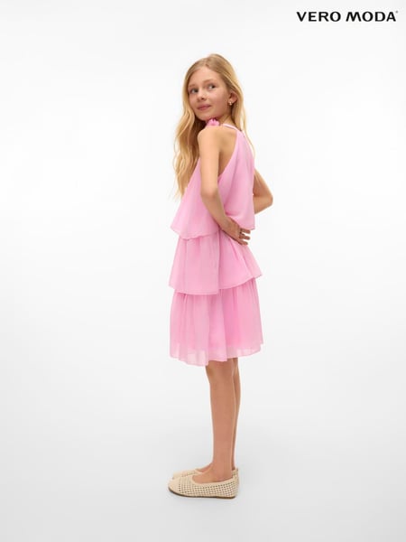 VERO MODA Pink Girls Tiered Ruffle Dress With Rose Corsage Detail (F92010) | € 58