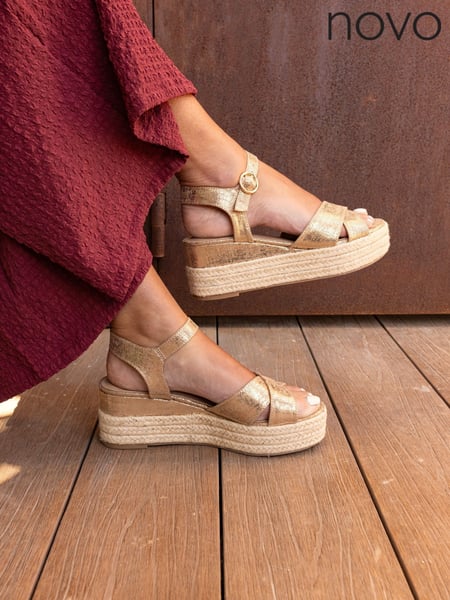 Novo Gold Wide Fit Bowen Mid Espadrille Wedge Sandals (F92053) | € 56