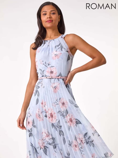 Roman Grey Floral Pleated Halter Midi Dress (F92191) | € 122