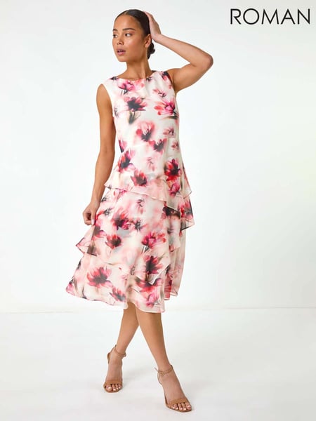 Roman Red Petite Floral Overlay Dress (F92711) | € 101