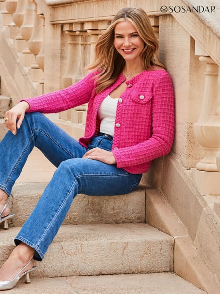 Sosandar Pink Premium Knit Embellished Button Cardigan (F93582) | € 101