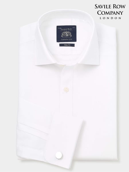 The Savile Row Company Slim Fit Textured 100% Cotton Double Cuff Formal White Shirt (F93858) | € 86