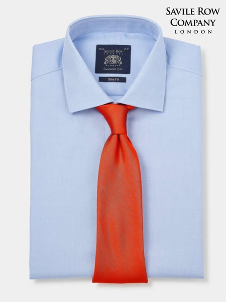 The Savile Row Company Slim Fit Blue Textured 100% Cotton Double Cuff Formal Shirt (F93860) | € 86