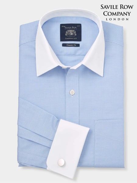 The Savile Row Company Blue Textured 100% Cotton Classic Fit Winchester Formal Shirt (F93862) | € 86