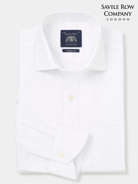 The Savile Row Company Textured 100% Cotton Classic Fit Single Cuff Formal White Shirt (F93871) | € 86