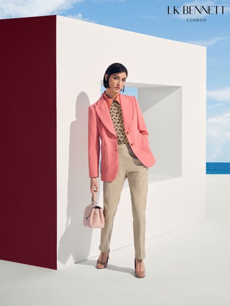 LK Bennett Pink Aimee Desert Rose Twill Double Breasted Tailored Jacket (F94678) | € 466