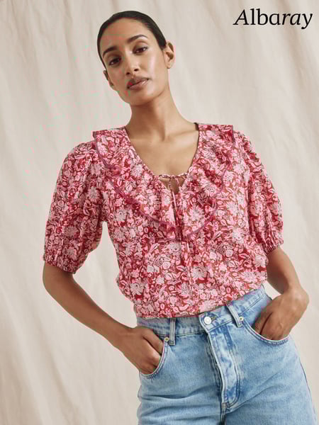 Albaray Red Woodblock Frill Top (F95135) | € 101