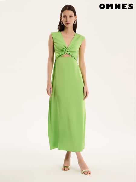Omnes Green Marin V-Neck Front Twist Satin Midi Dress (F95509) | € 148