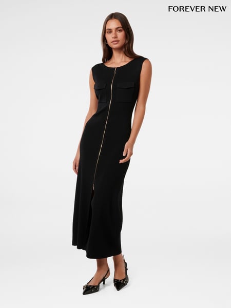 Forever New Black Harriet Zip Through Midi Dress (F95744) | € 154