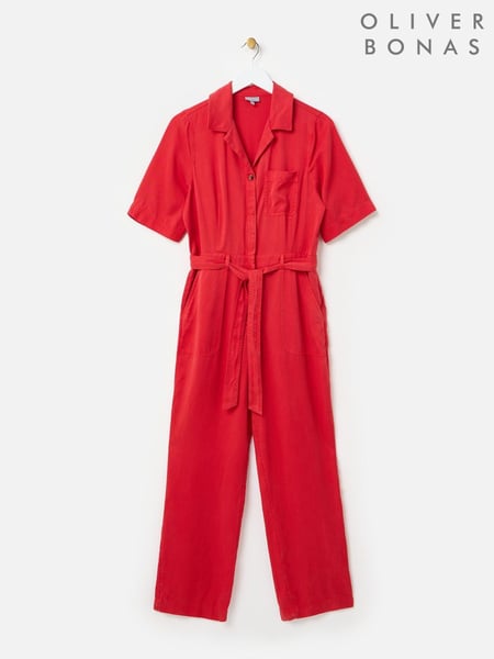 Oliver Bonas Red Collared Zip Up Short Sleeve Jumpsuit (F96175) | € 140