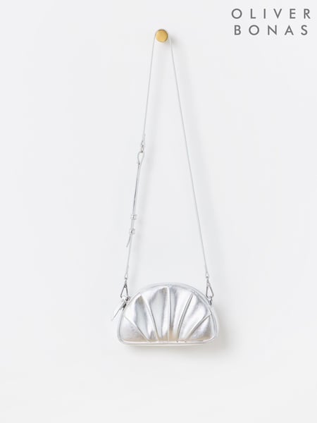 Oliver Bonas Silver Metallic Pleated Croissant Clutch Bag (F96196) | € 66