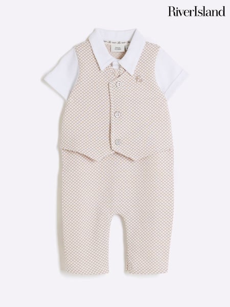 River Island Natural Baby Boys Waistcoat Romper Set (F96510) | € 41