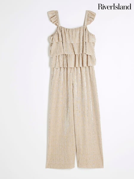 River Island Gold Girls Gold Plisse Ruffle Jumpsuit (F96527) | € 44