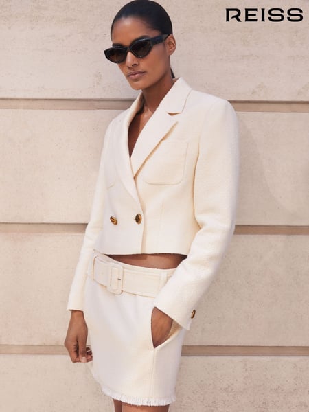 Reiss White Mia Bouclé Belted Mini Skirt With Wool and Cotton (F96669) | € 172