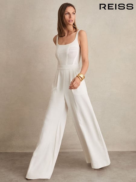Reiss Ivory Carla Perforated-Knit Wide-Leg Jumpsuit (F96673) | € 374