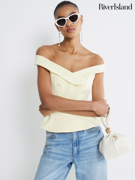 River Island Yellow Double Breasted Bardot Blouses (F98090) | € 56