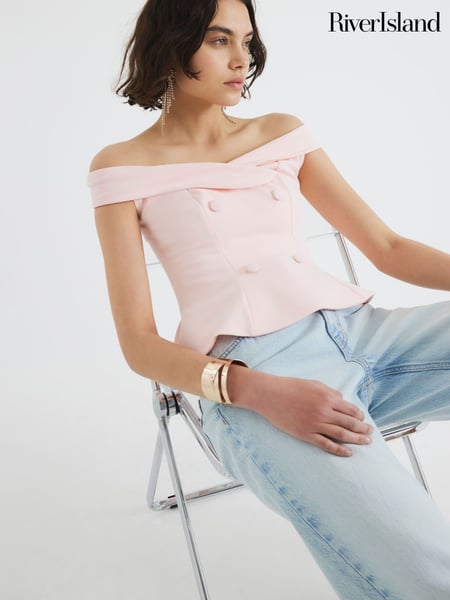 River Island Pink Double Breasted Bardot Top (F98135) | € 56