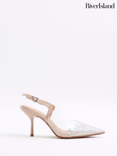 River Island Beige Embellished Perspex Court Shoes (F98607) | € 69