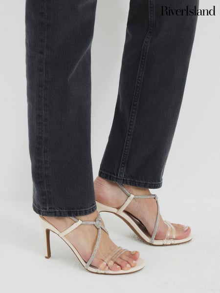 River Island White Embellished Twist Front Heeled Sandals (F98613) | € 62
