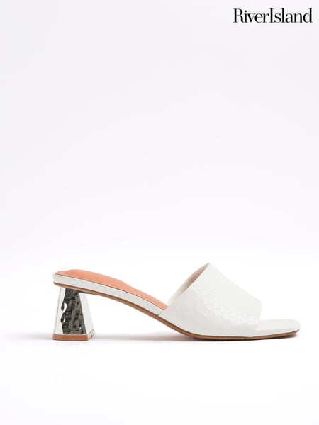 River Island White Textured Block Heel Mules (F98663) | € 53