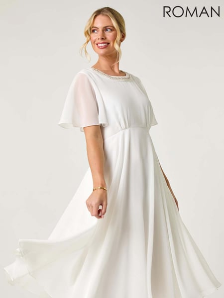 Roman White Petite Trim Neck Short Sleeve Dress (F99305) | € 109