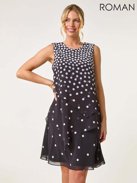Roman Black Petite Spot Layered Tier Dress (F99337) | € 94