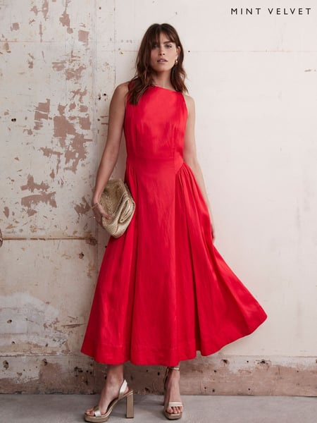 Mint Velvet Red Full Skirt Midi Dress (G00461) | € 281