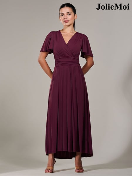 Jolie Moi Purple Petite Short Sleeve Soft Silky Jersey Maxi Dress (G00628) | € 123