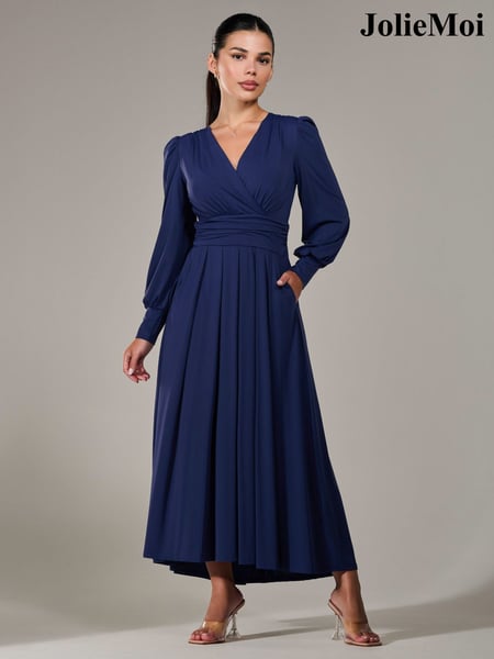 Jolie Moi Blue Petite Petite Long Sleeve Soft Silky Jersey Maxi Dress (G00633) | € 148