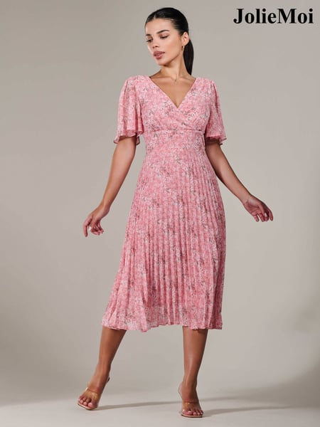 Jolie Moi Pink Petite Petite Chiffon Pleated Midaxi Dress (G00636) | € 117