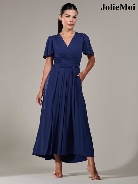 Jolie Moi Blue Petite Short Sleeve Soft Silky Jersey Maxi Dress (G00639) | € 123